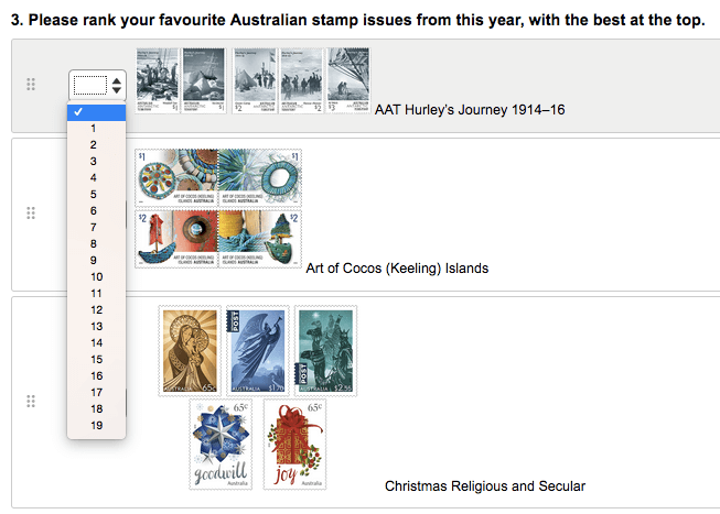 Australia Posts's Survey Monkey Stamp Poll 2016