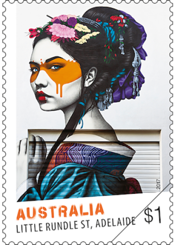 Australia 2017 Street Art $1 Fin DAC Little Rundle Street stamp