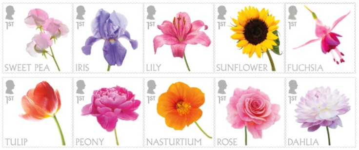 10 UK 2023 Flowers stamp set