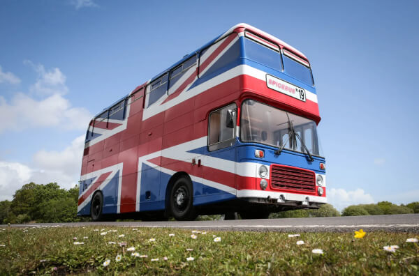 The double-decker Spice Bus as seen in the film 'Spice World'