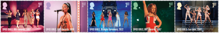 Stamps from the UK's 2024 Spice Girls issue depict three of the group's concerts, and individual images of Melanie Chisolm and Geri Halliwell
